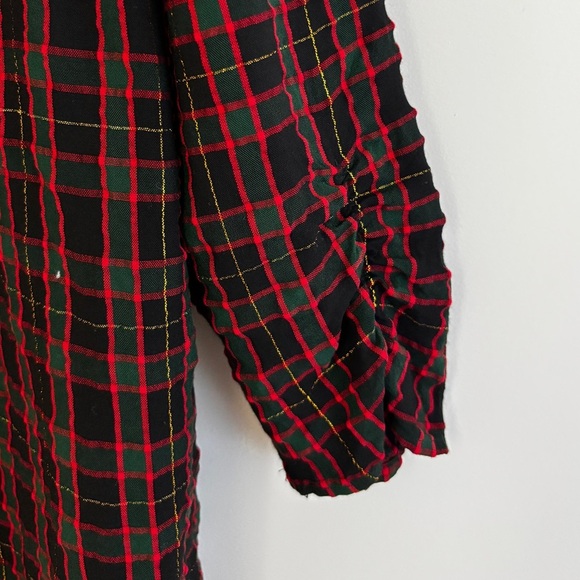 LOFT Shimmer Plaid Shirred V-neck Blouse, 3/4 Sleeves Holiday Christmas Top - Picture 7 of 12